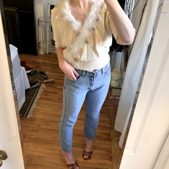 Bonnie and Bill Cream Angora Sweater Detachable Marabou Feather Collar Small VTG - Picture 13 of 16